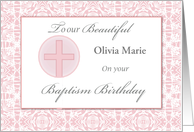 Baptism Birthday Custom Name Pink Lace Pattern card