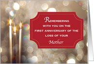 Mother First Anniversary Remembrance at Christmas Candles card