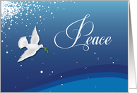Elegant Religious Peace on Blue Christmas with Dove card