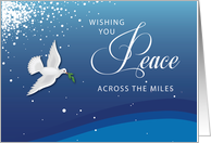 Elegant Peace Across the Miles on Blue Christmas with Dove card