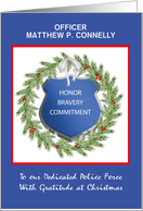 Custom Name Police Officer Religious Christmas Thank You Wreath card
