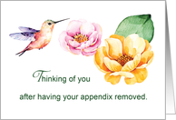 After Appendix Removed Thinking of You Flowers and Hummingbird card