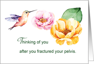 After Pelvic Fracture Thinking of You Flowers and Hummingbird card