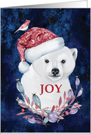 Polar Bear Baby Hat Bird Christmas Joy card
