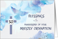 Priest 50th Ordination Anniversary Blessings Blue Purple Cross card