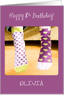 Customizable Name 8th Birthday Crazy Socks card