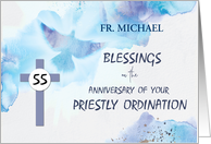 Custom Name Priest 55th Ordination Anniversary Blessings Blue Purple card