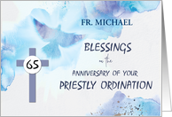 Custom Name Priest 65th Ordination Anniversary Blessings Blue Purple card