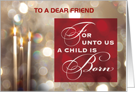 Custom Relationship Friend Christmas Candles Child is Born Red Gold card