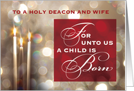 Deacon and Wife Christmas Candles Child is Born Red Gold card