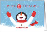 Personalize Babys Name First Christmas Snowman card