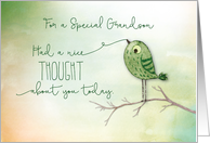 For a Grandson Bird on Branch Nice Thought of You card
