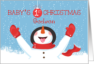 Godson Babys First Christmas Snowman card