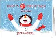 Personalize Godson Name Christmas Snowman card