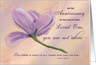 Religious Anniversary of Loss Purple Flower Bible Quote card