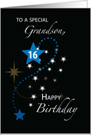 Grandson 16th Birthday Inspirational Stars Blue and Black card