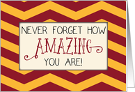 Thinking of You at College Amazing Gold and Maroon Chevron Stripes card