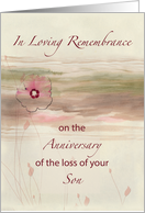 Remembrance Anniversary of Loss of Son Flowers Watercolor Look Sunset card