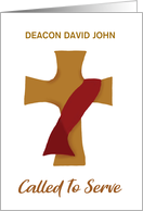 Transitional Deacon Ordination Customizable Name Red Stole on Cross card