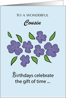 Custom Relationship Cousin Birthday with Violet Flowers and Leaves card