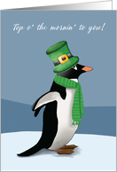 Penguin Wearing Green with Funny St. Patricks Day Wishes card