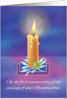 Loss of Grandmother First Anniversary Religious Shining Lighted Candle card