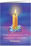 Custom Name Loss of Stepmother First Anniversary Religious Candle card