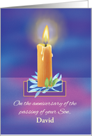Custom Name Loss of Son Anniversary Religious Shining Lighted Candle card