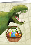 Child Easter Dinosaur with Basket of Easter Eggs card