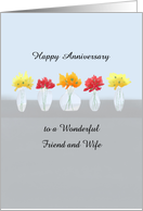 Friend and Wife Wedding Anniversary Row of Flowers card