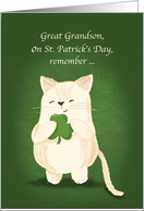 Great Grandson St. Patricks Day Cute Kitten Holding Shamrock card