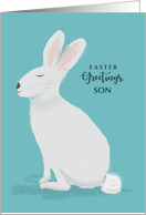 Son Easter Greetings White Rabbit on Light Teal card