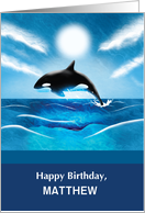 Custom Name Birthday with Orca Whale in Ocean card