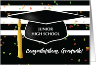 Graduation Junior High School With Cap and Black White Stripes card