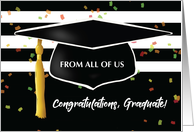 Graduation From All of Us with Cap and Black White Stripes card