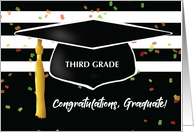 Graduation Third Grade with Cap and Black White Stripes card