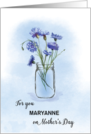 Customizable Name Mothers Day Cornflowers in Mason Jar card