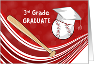 Third Grade Graduation Baseball Bat and Hat on Red card