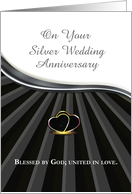 Silver 25th Wedding Religious Anniversary Heart Rings Black and White card
