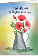 Thinking of You Red Cosmos Flowers in a Rustic Metal Pitcher card