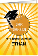 Custom Name Grandson 1st Grade Graduation Hat on Sun card