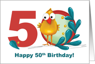 Fiftieth 50 Birthday with Funny Bird and Branch in Age card