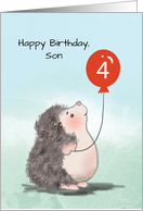 Son 4th Birthday Cute Hedgehog with Balloon card