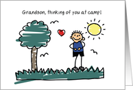 Grandson Thinking of You at Summer Camp Stick Figure card