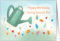 Secret Pal Birthday Watering Can Sprinkling Hearts card