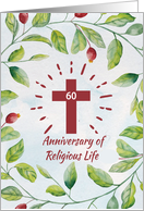 60th Anniversary or Religious Life to Nun Cross in Wreath card