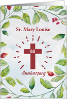 Custom Name 60th Anniversary to Nun Cross in Wreath card