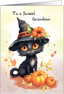 Grandson Sweet Halloween Cat card