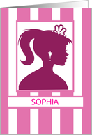 Customizable Name Girl Birthday with Doll Head in Pink card