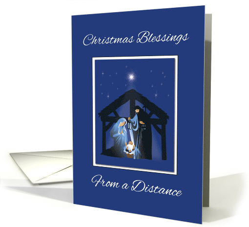 From a Distance to Yours Christmas Blessings Manger on Blue card